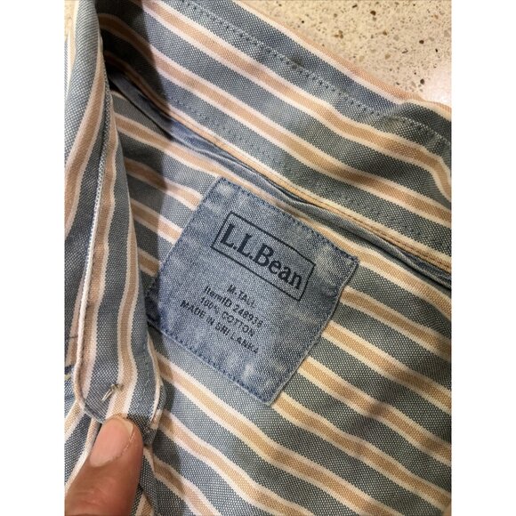 Ll Bean Used Short Sleeved Button Up Shirt Size Men’s Medium Tall Blue - Picture 4 of 6
